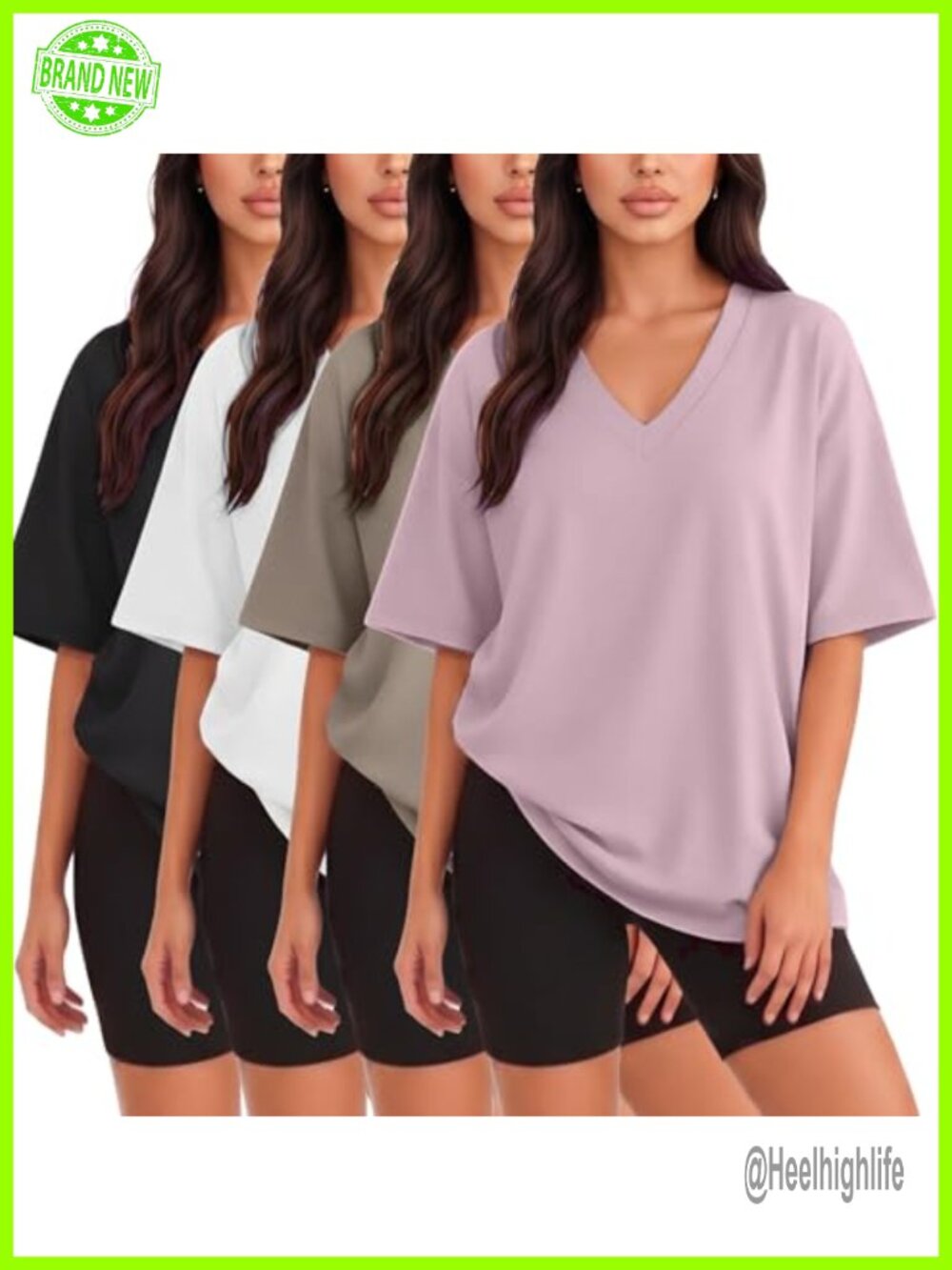 4 Pack Oversized T-Shirts Drop Shoulder V-Neck Dry Fit Tees